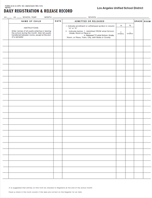 FORM 34-E-12 DAILY REGIST & RELEASE RECO