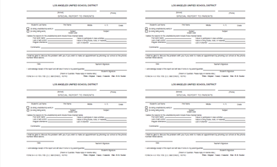 FORM 34-H-51 SPECIAL REPORT TO PARENTS