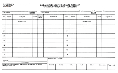 FORM 34-H-239 CHANGE  PROGRAM-SEMESTER