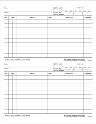 FORM 34-H-5 HLTH PUPIL OFFICE VSIT CARD