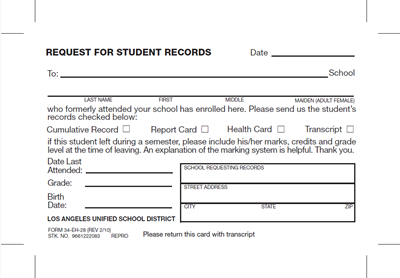 FORM 34-EH-28 REQUEST FOR STUDENT RCRD