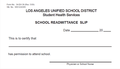 FORM 34-EH-38 SCHOOL READMITTANCE SLIP