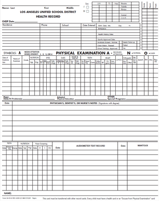 FORM 34-EH-6 HEALTH RECORD CARD 200/PK